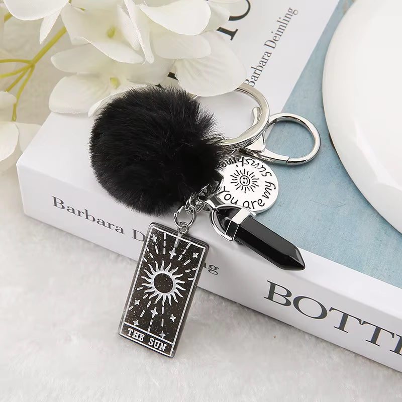 1PC Keyring Tarot Card Sun Resin with Puffer Ball Quartz for Men Women Keychain