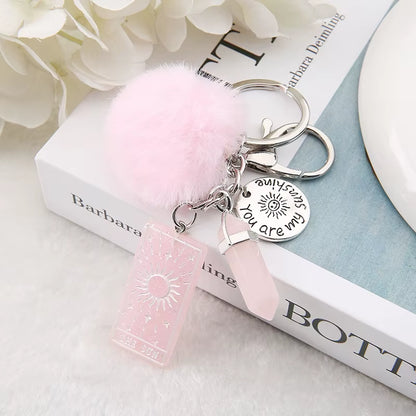 1PC Keyring Tarot Card Sun Resin with Puffer Ball Quartz for Men Women Keychain