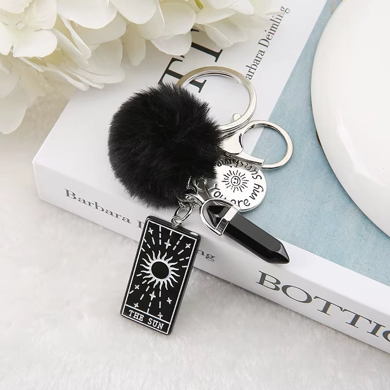 1PC Keyring Tarot Card Sun Resin with Puffer Ball Quartz for Men Women Keychain