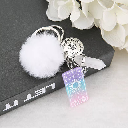 1PC Keyring Tarot Card Sun Resin with Puffer Ball Quartz for Men Women Keychain