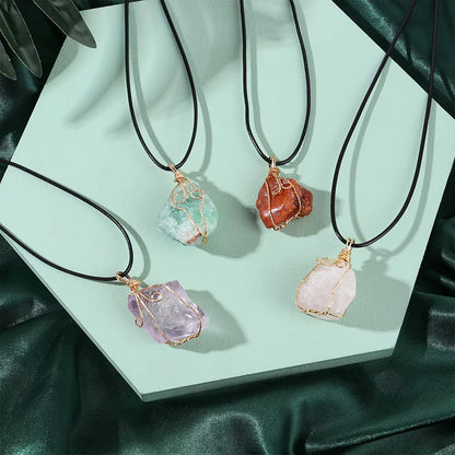 4PCS Rose Quartz Necklace, Crystal Pendant Necklaces for Woman, Wire Wrap Healing Necklace, Amethyst Clear Jewelry Chakra Handmade Spiritual Gemstone Gifts