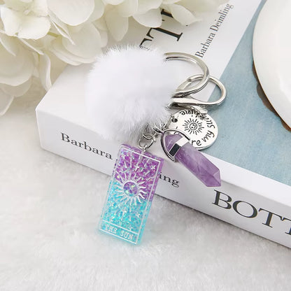 1PC Keyring Tarot Card Sun Resin with Puffer Ball Quartz for Men Women Keychain